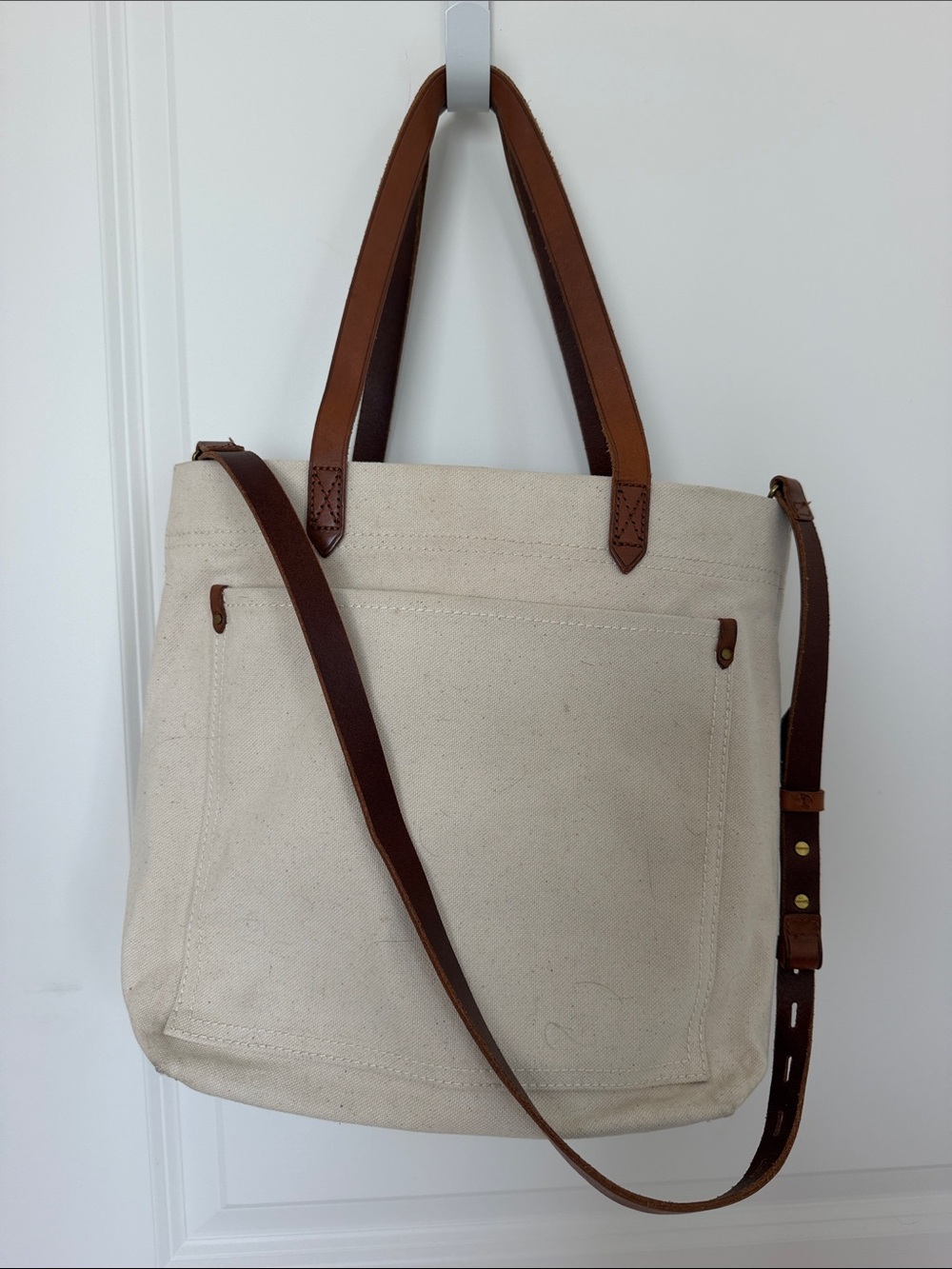Madewell Canvas Tote Shoulder Bag with Brown Leather Trim